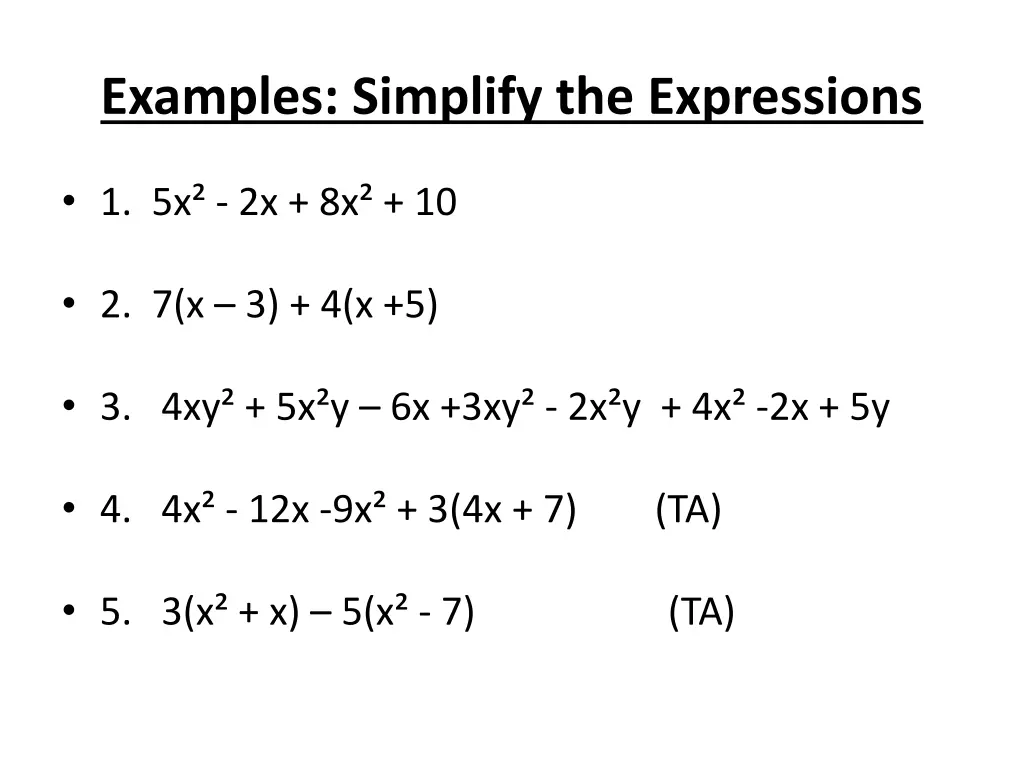 examples simplify the expressions