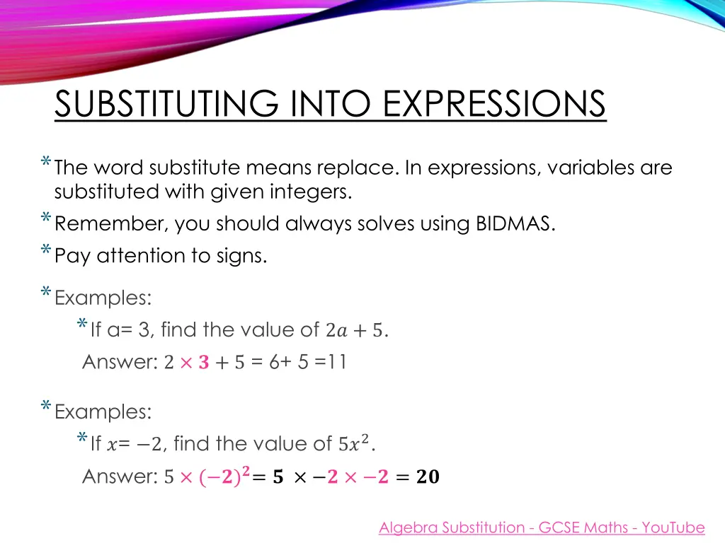 substituting into expressions