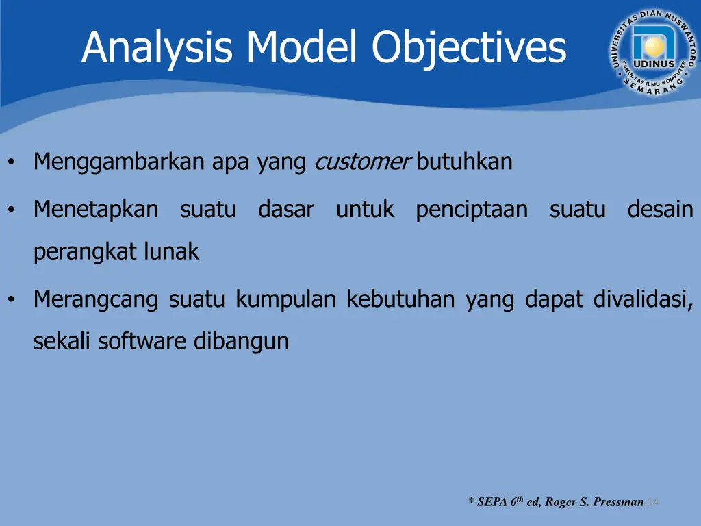analysis model objectives