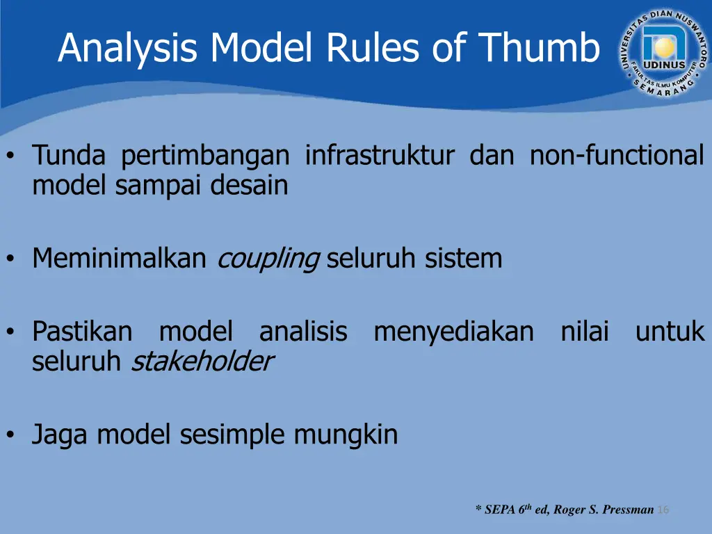 analysis model rules of thumb 1