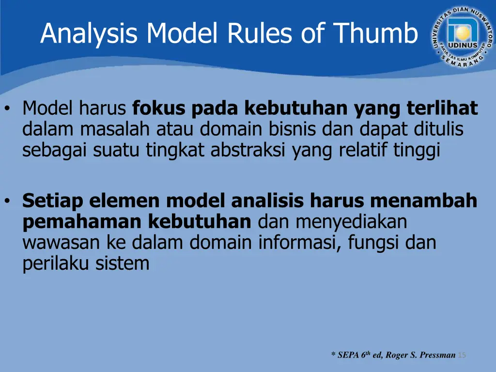 analysis model rules of thumb