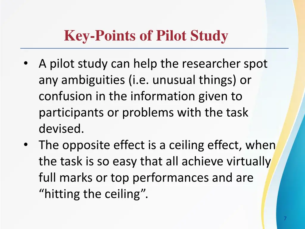 key points of pilot study 1