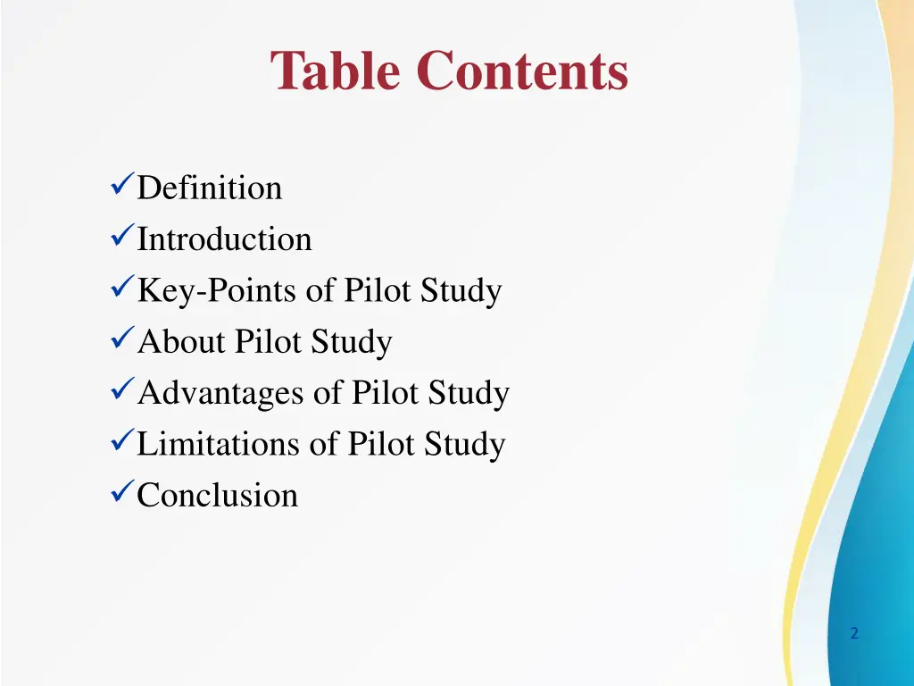 table contents