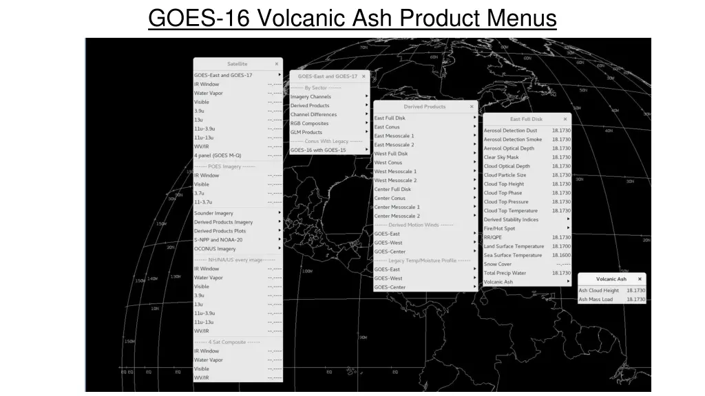 goes 16 volcanic ash product menus