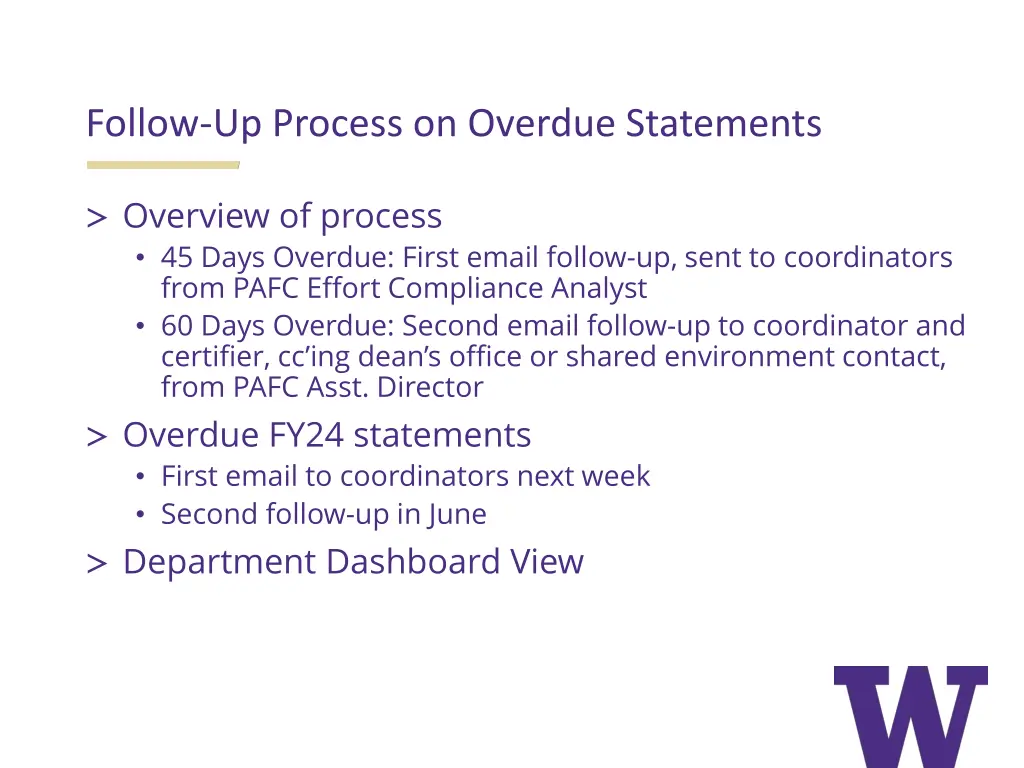 follow up process on overdue statements