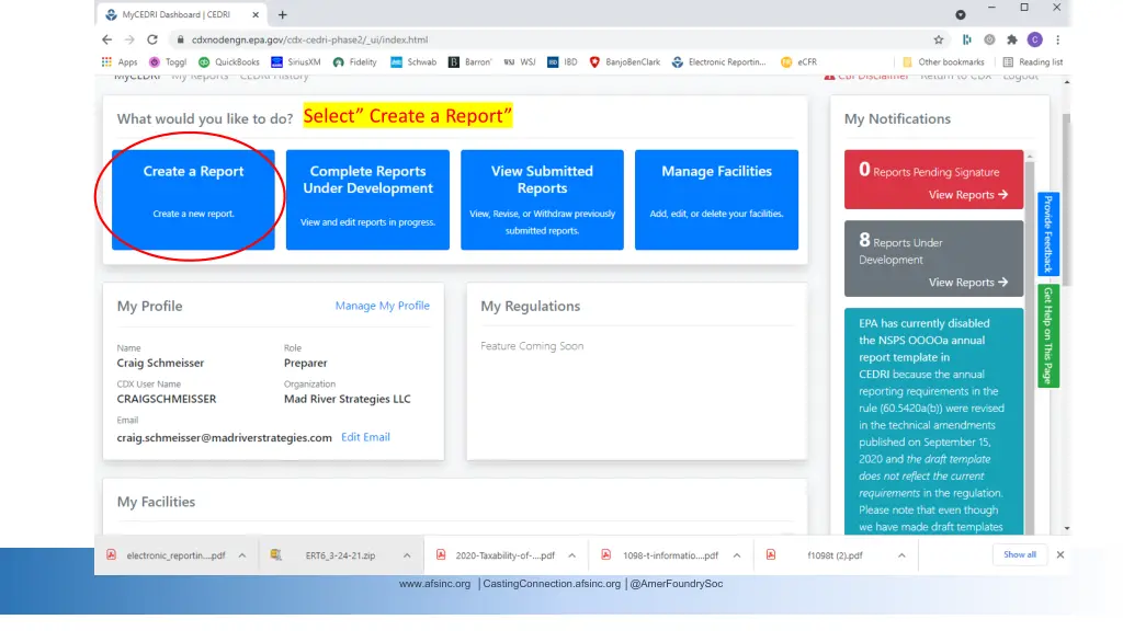 select create a report
