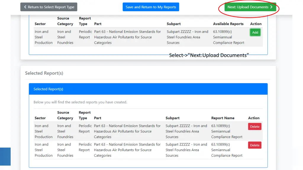 select next upload documents