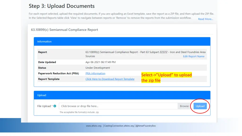 select upload to upload the zip file