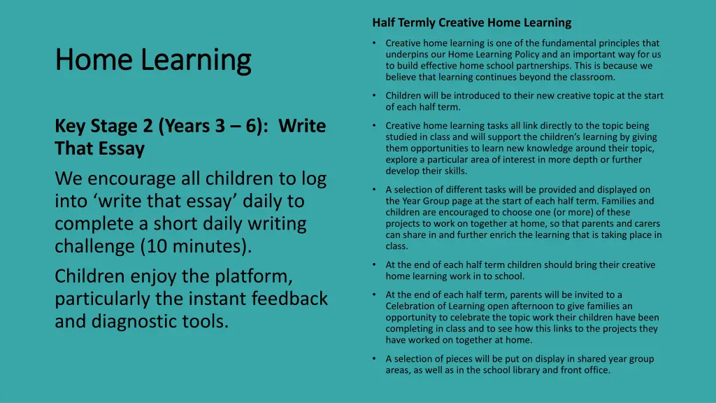 half termly creative home learning