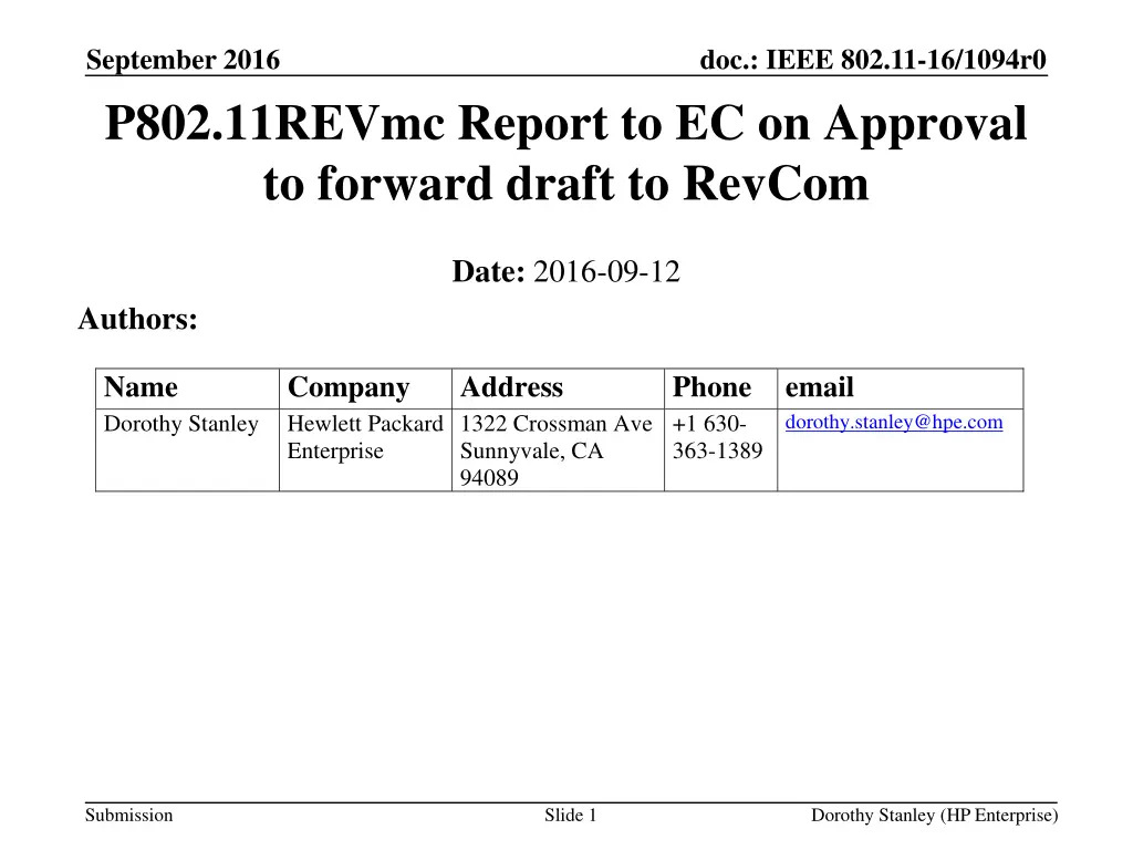 september 2016 p802 11revmc report