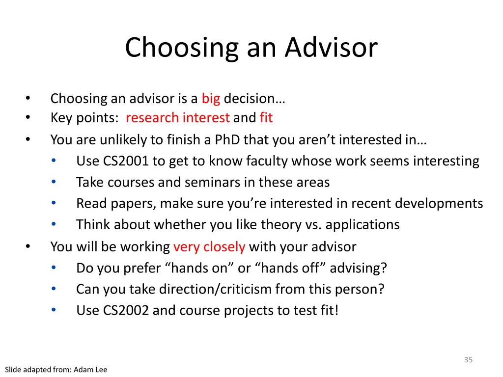 choosing an advisor
