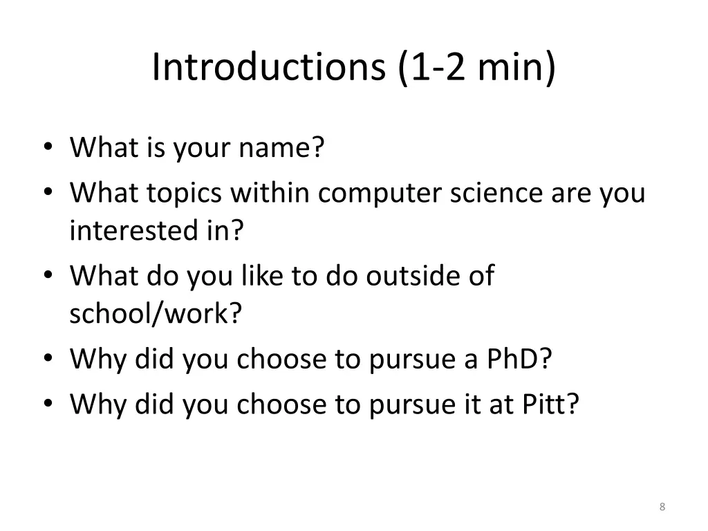 introductions 1 2 min