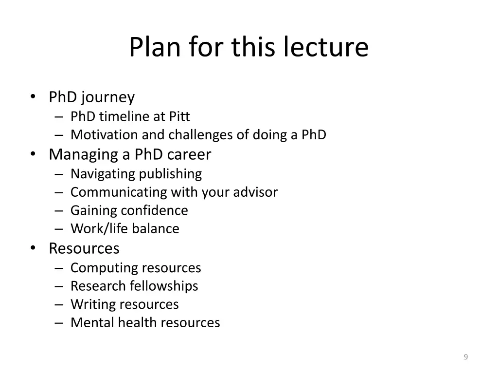 plan for this lecture