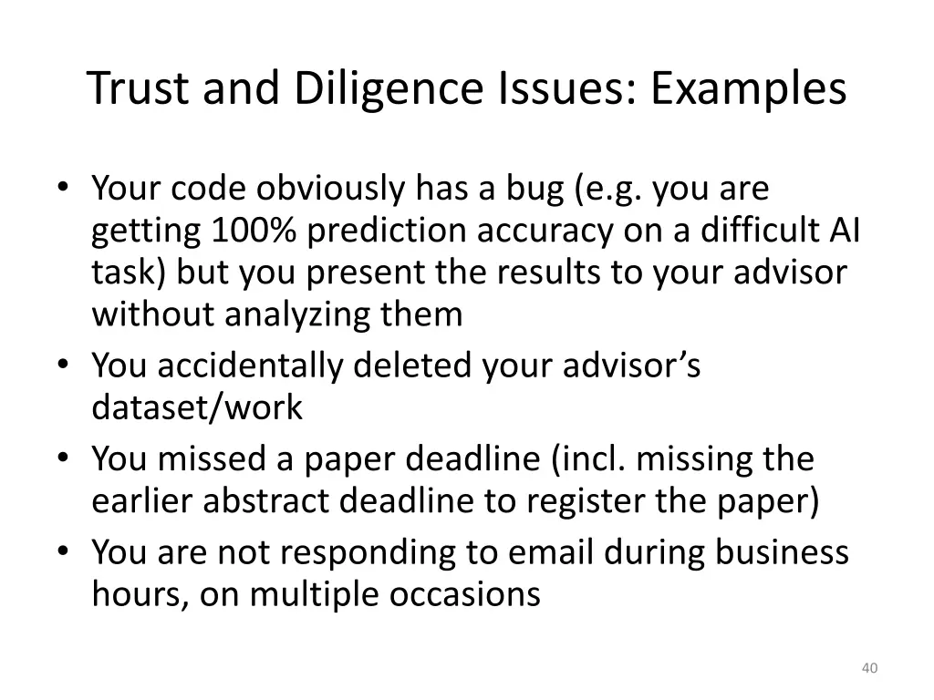 trust and diligence issues examples