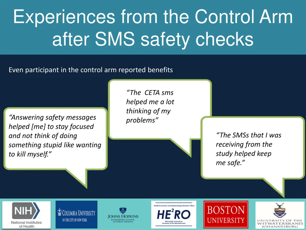 experiences from the control arm after sms safety