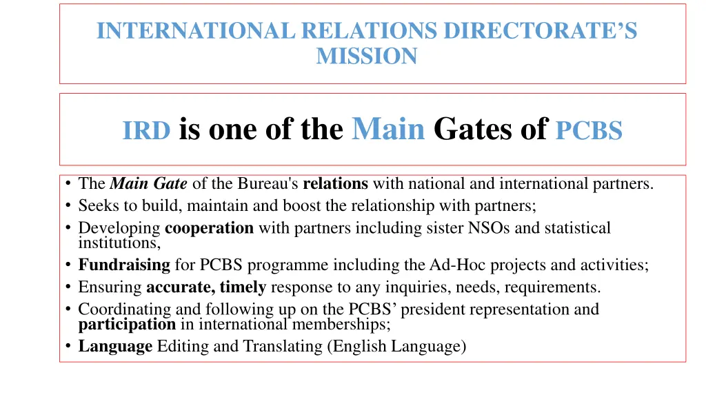 international relations directorate s mission