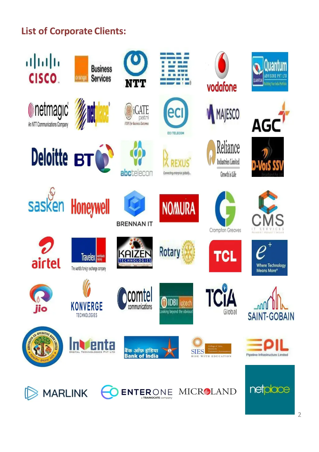 list of corporate clients