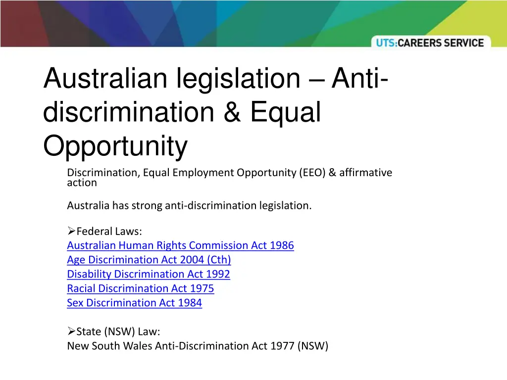 australian legislation anti discrimination equal