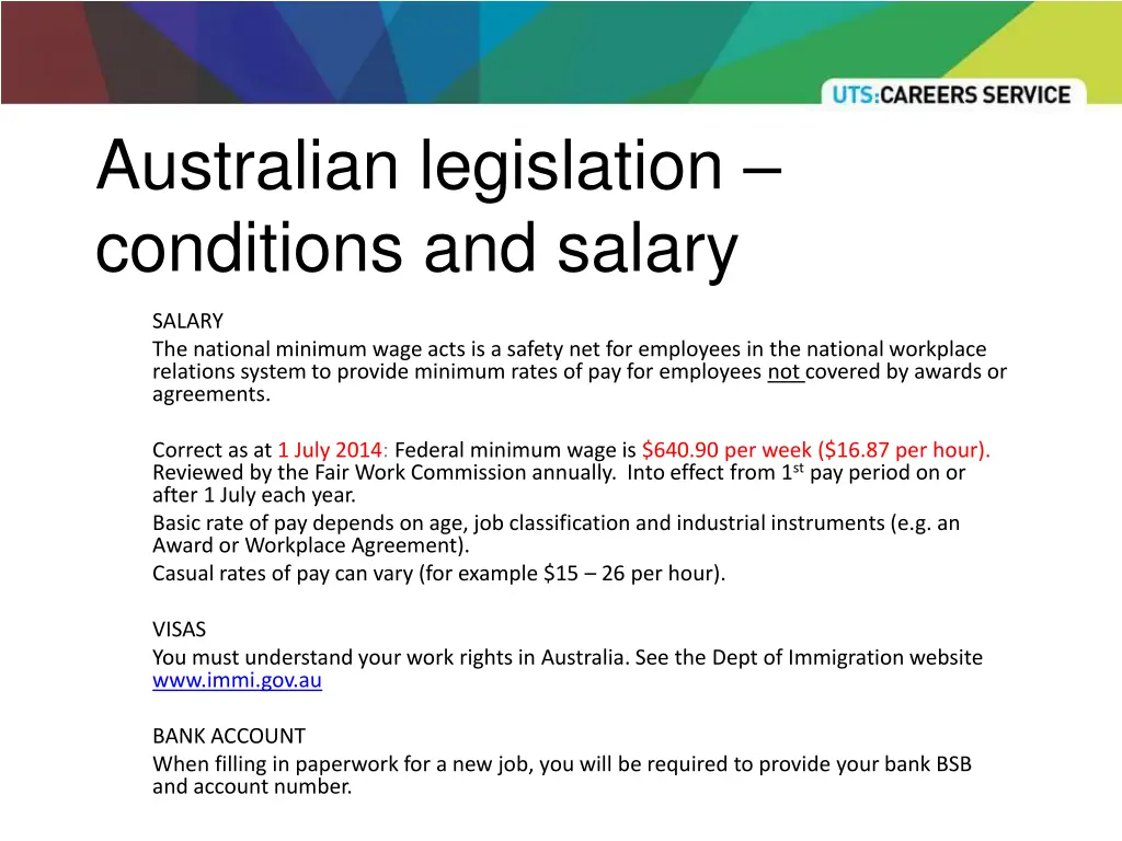 australian legislation conditions and salary 2