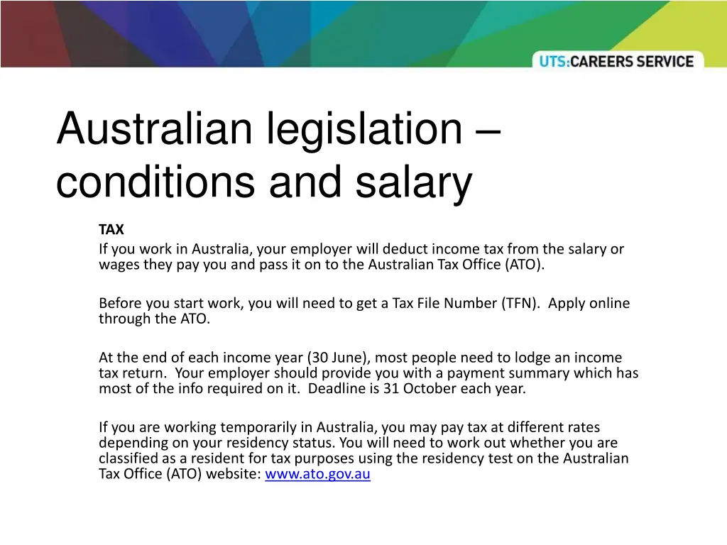 australian legislation conditions and salary