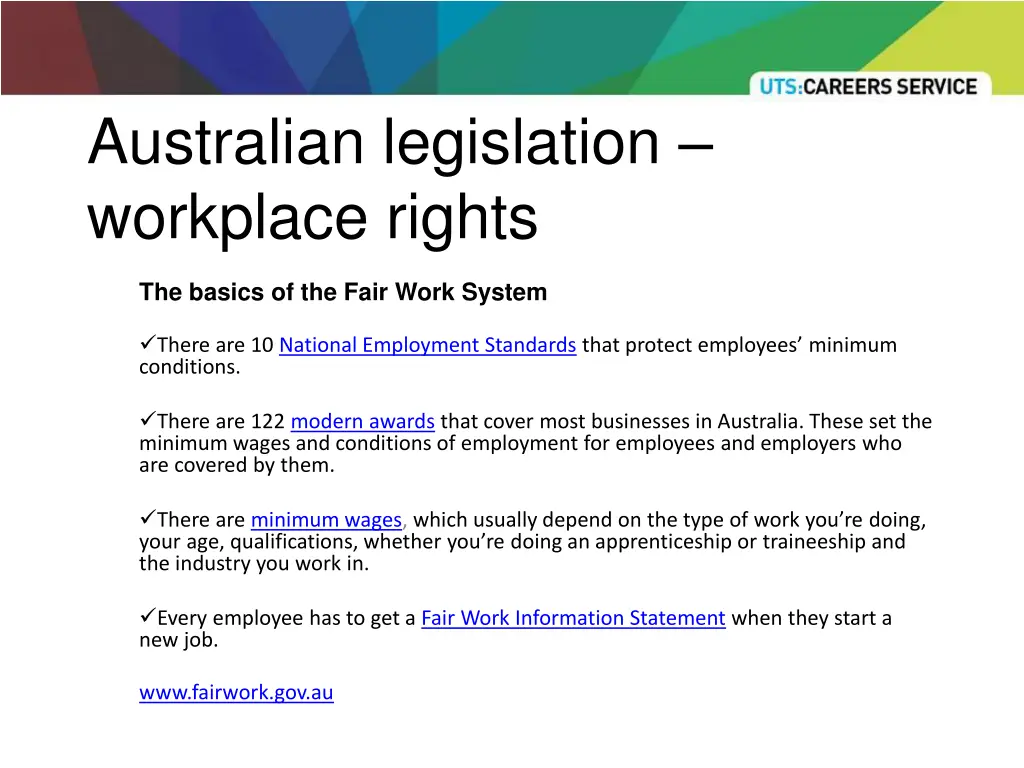 australian legislation workplace rights