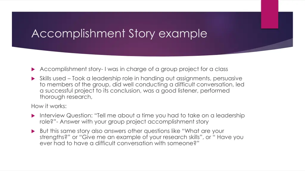 accomplishment story example
