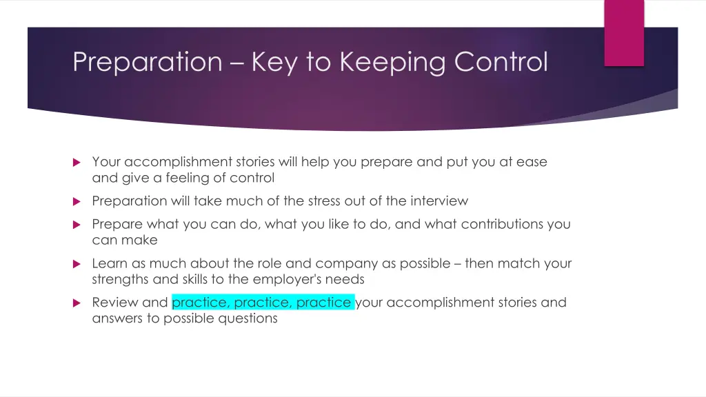 preparation key to keeping control