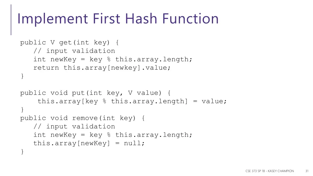 implement first hash function