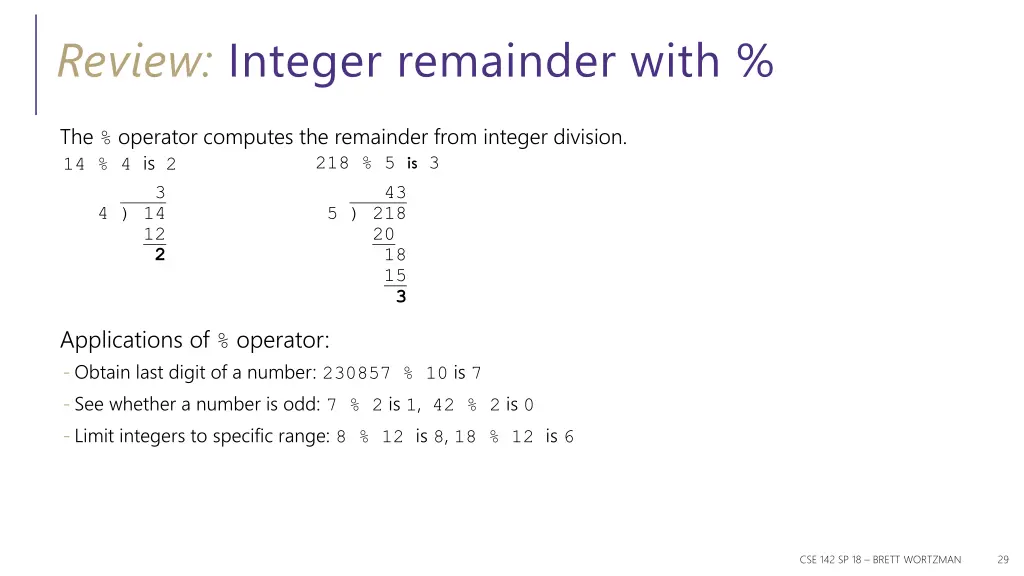 review integer remainder with