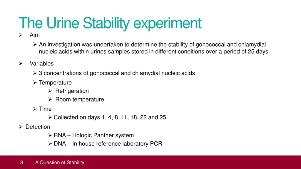 the urine stability experiment