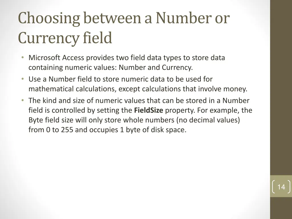 choosing between a number or currency field