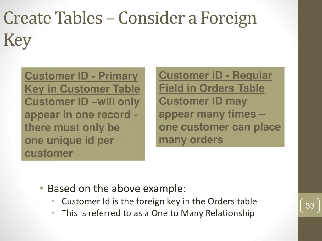 create tables consider a foreign key