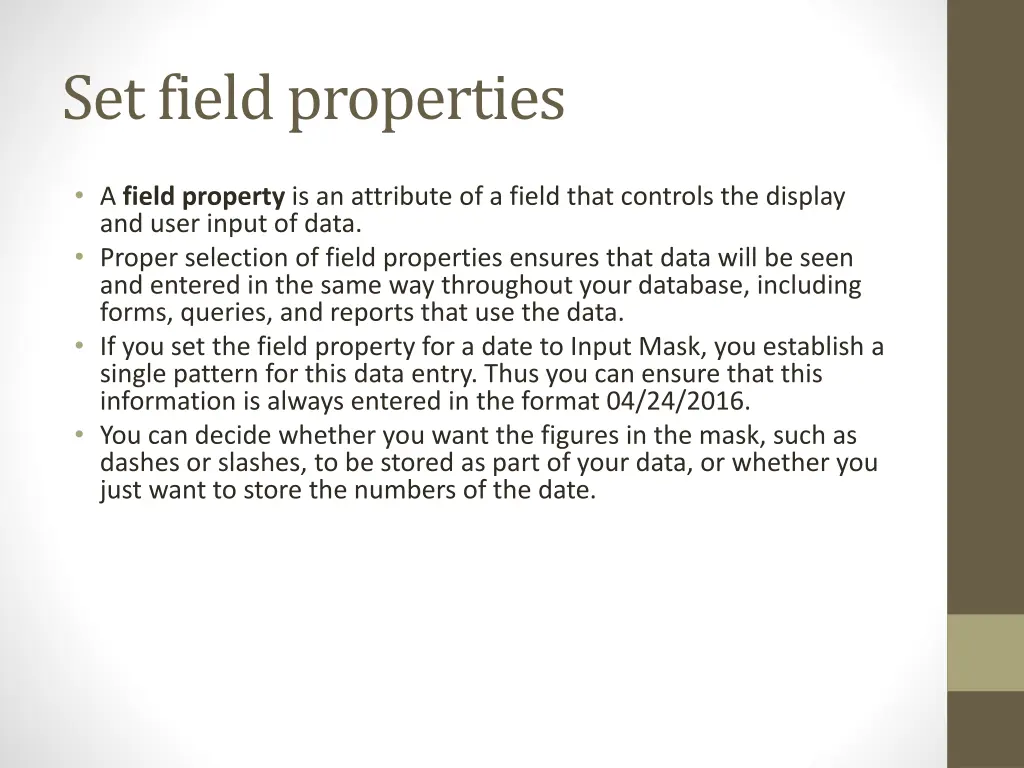 set field properties