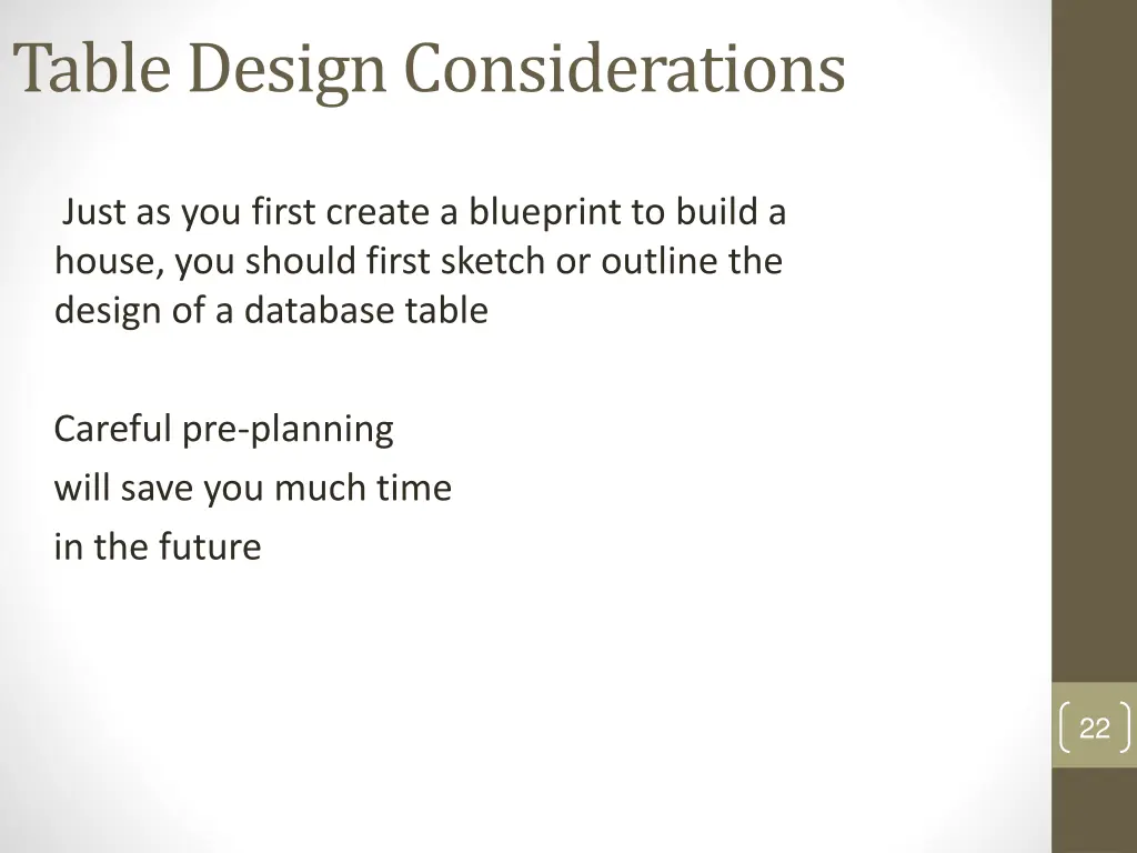 table design considerations
