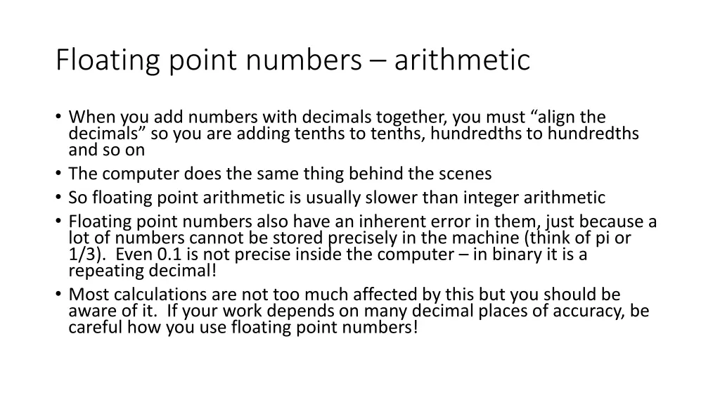 floating point numbers arithmetic