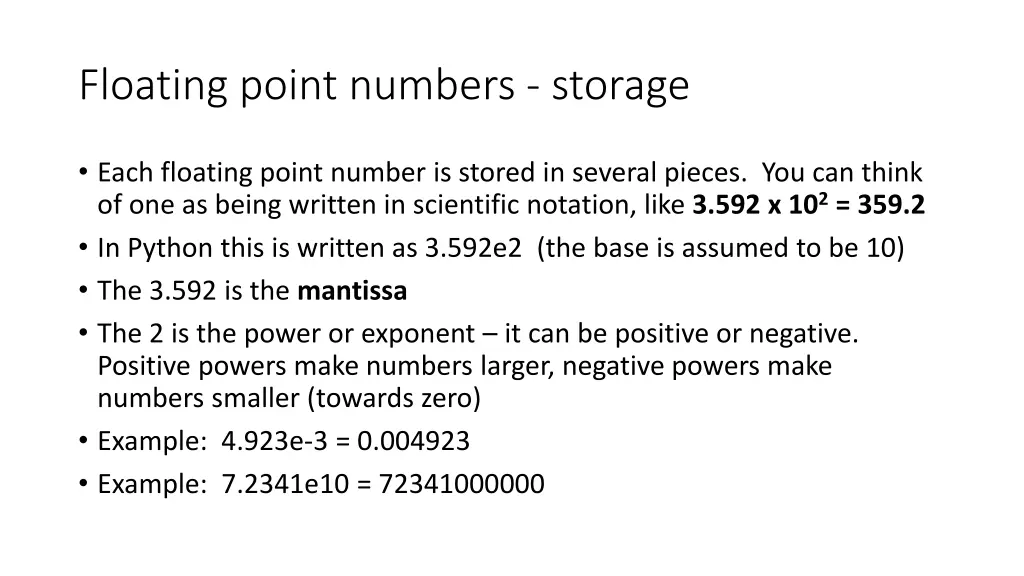 floating point numbers storage