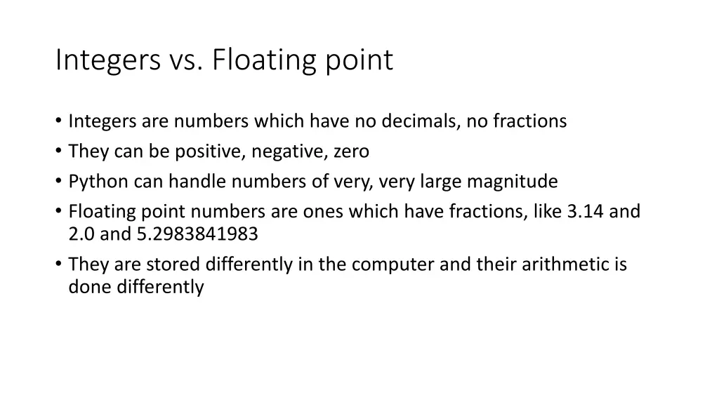 integers vs floating point