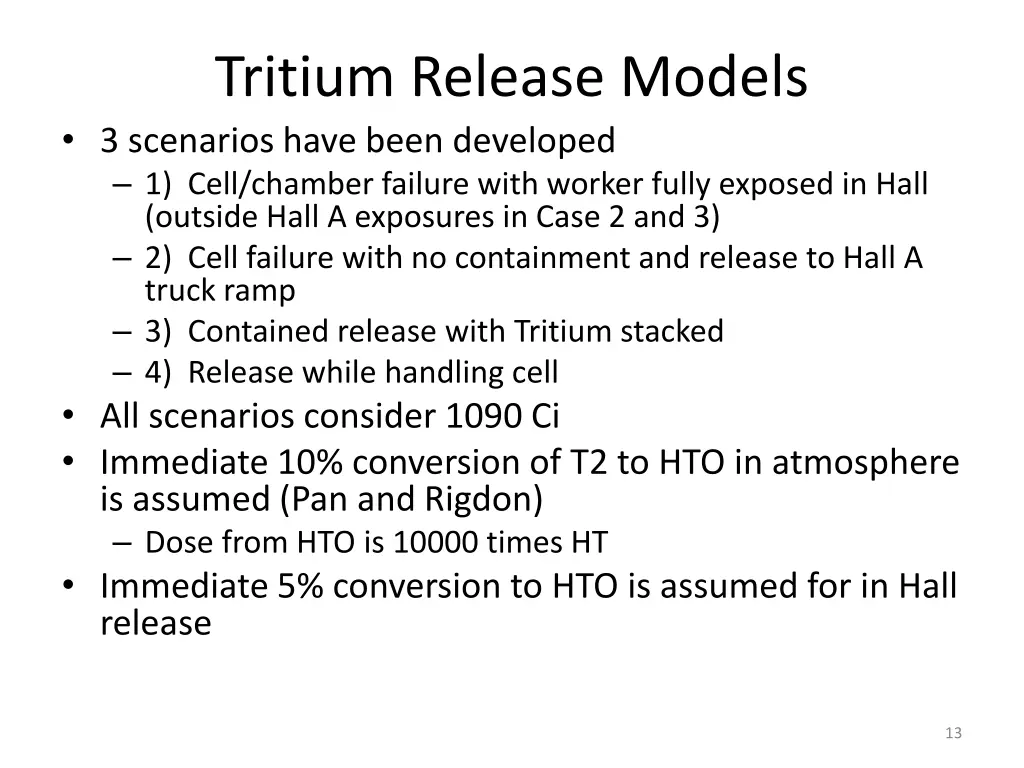 tritium release models 3 scenarios have been