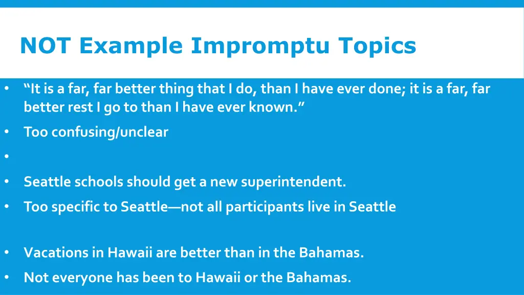 not example impromptu topics