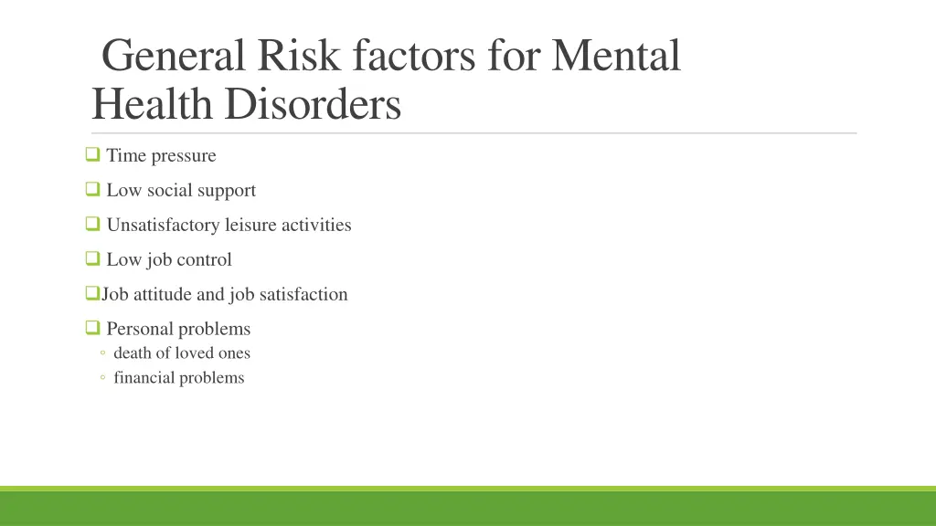 general risk factors for mental health disorders