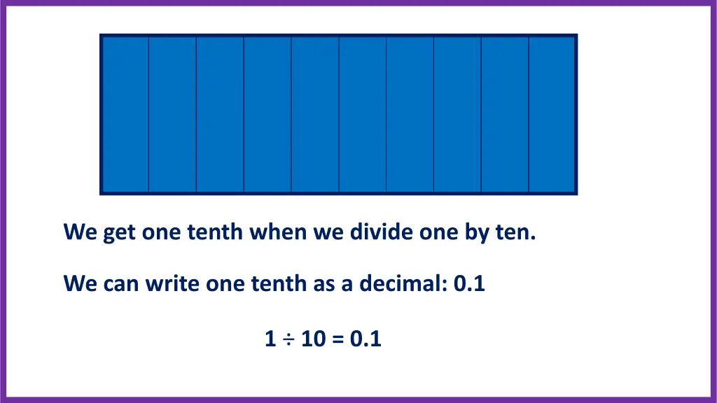 we get one tenth when we divide one by ten