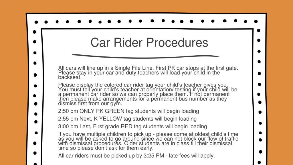 car rider procedures
