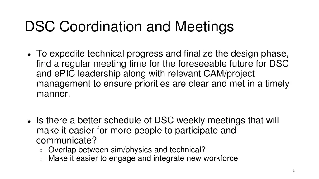 dsc coordination and meetings