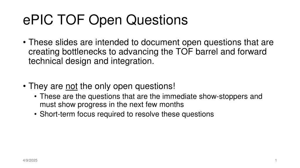 epic tof open questions
