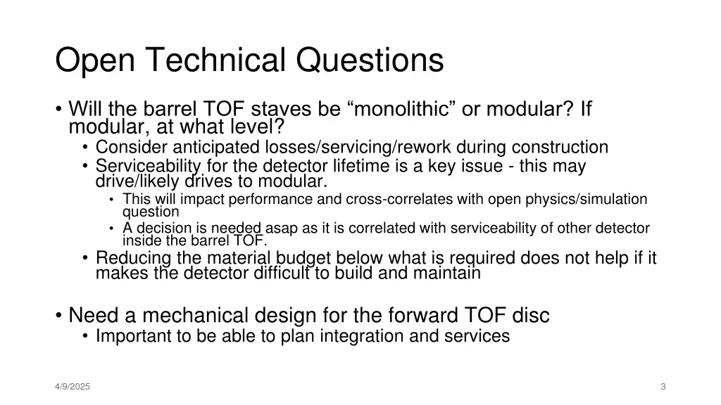 open technical questions