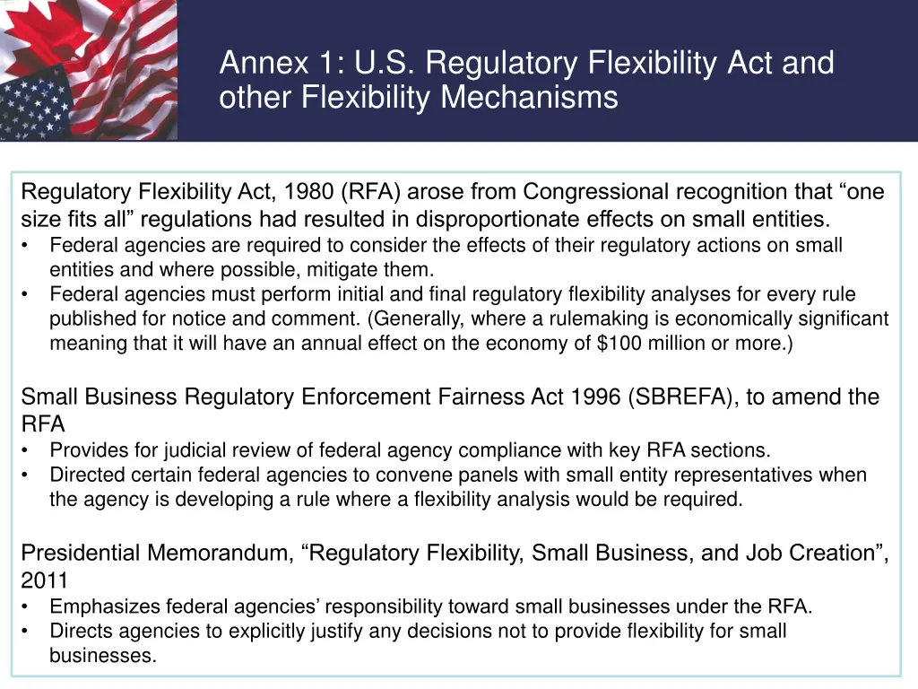 annex 1 u s regulatory flexibility act and other