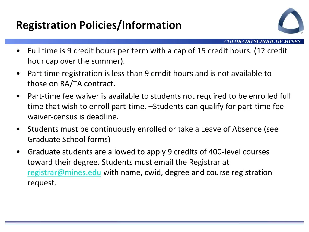 registration policies information