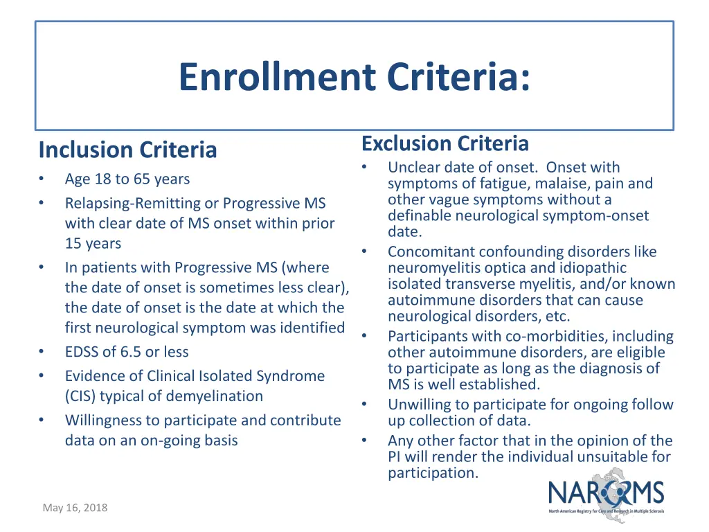 enrollment criteria