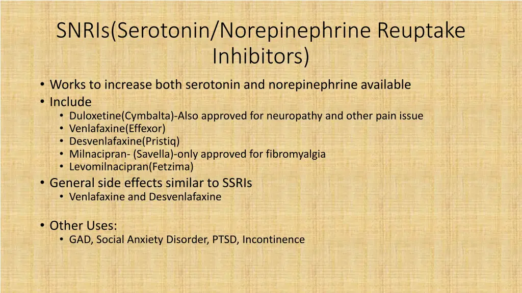 snris serotonin norepinephrine reuptake