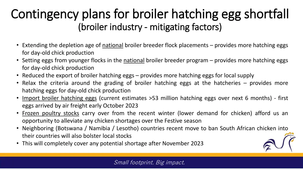 contingency plans for broiler hatching